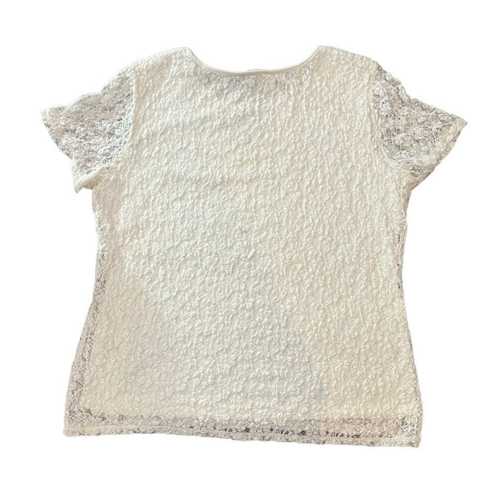 Calvin Klein Blouse Womens XL Ivory Floral Lace Short Sleeve Lined Top - Picture 4 of 5